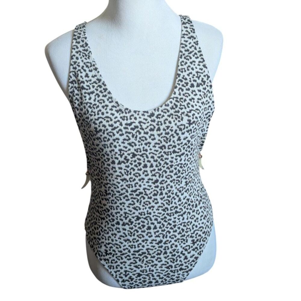 Victoria's Secret Leopard Print One-Piece Swimsuit Gold Metallic Zip Large